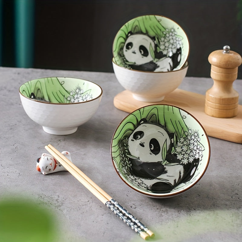 Panda Bowl & Chopstick Set, Ceramic Tableware, 2 Bowls & 2 Chopsticks