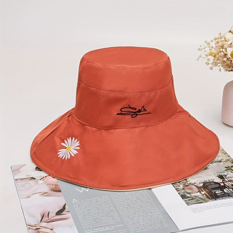 Candy Reversible Bucket Hat with Daisy Embroidery