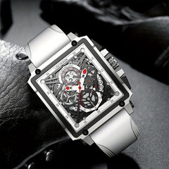 LIGE Boy's Top Hollow Square Sport Watch Leather Strap Waterproof Quartz WristWa