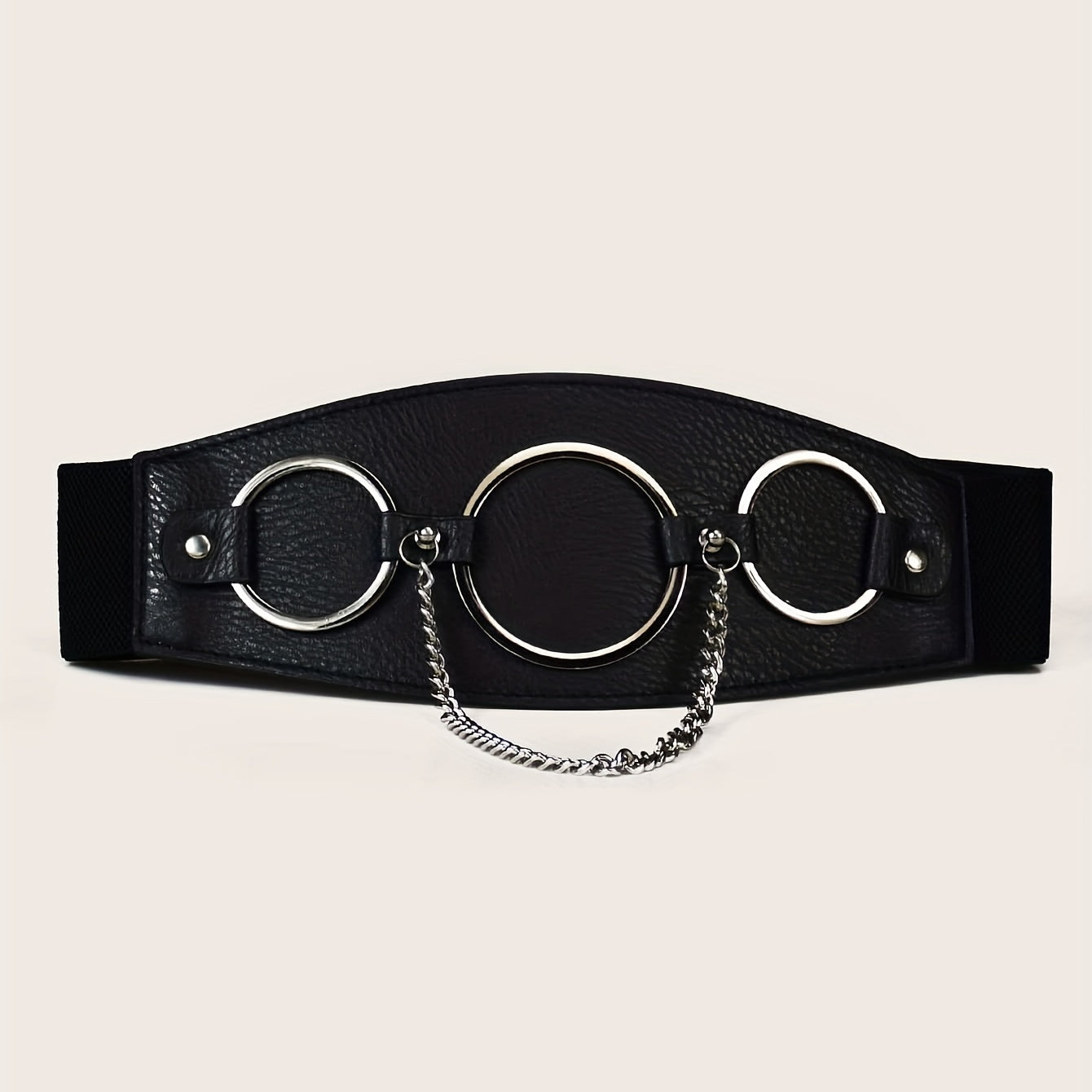 Three Ring Chain Fringe Belt Wide Punk Waistband Elastic Corset Belt For Women