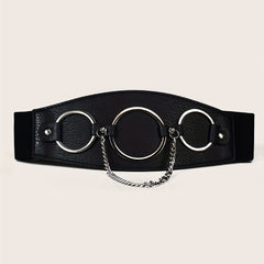 Three Ring Chain Fringe Belt Wide Punk Waistband Elastic Corset Belt For Women