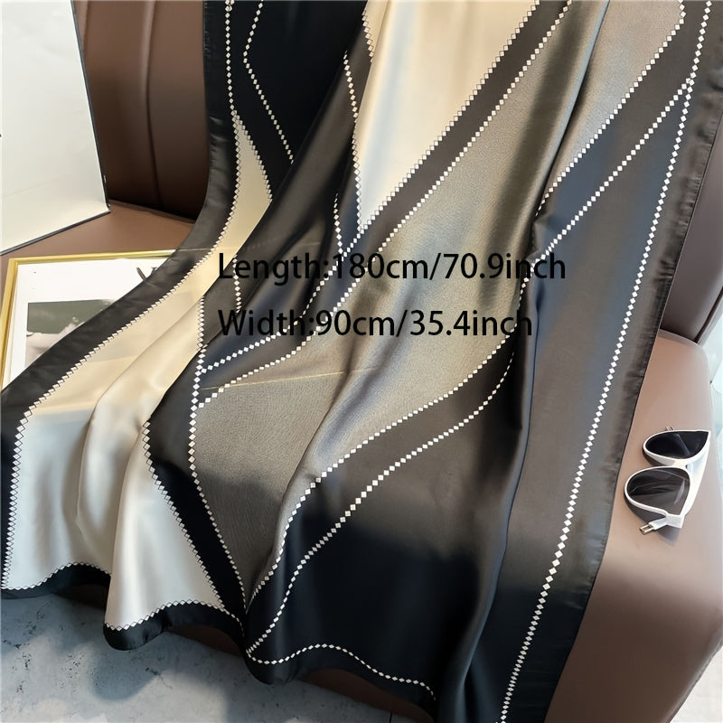 Satin Geometric Chain Print Grey Block Scarf