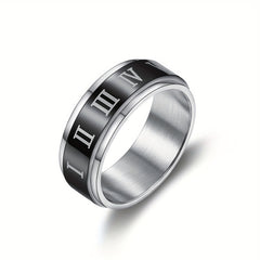 Stainless Steel Roman Numeral Spinner Ring - Anti Anxiety Spinner Rings