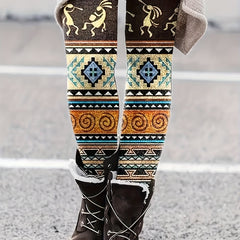  Boho Leggings Women's Plus Tribal Print High Rise