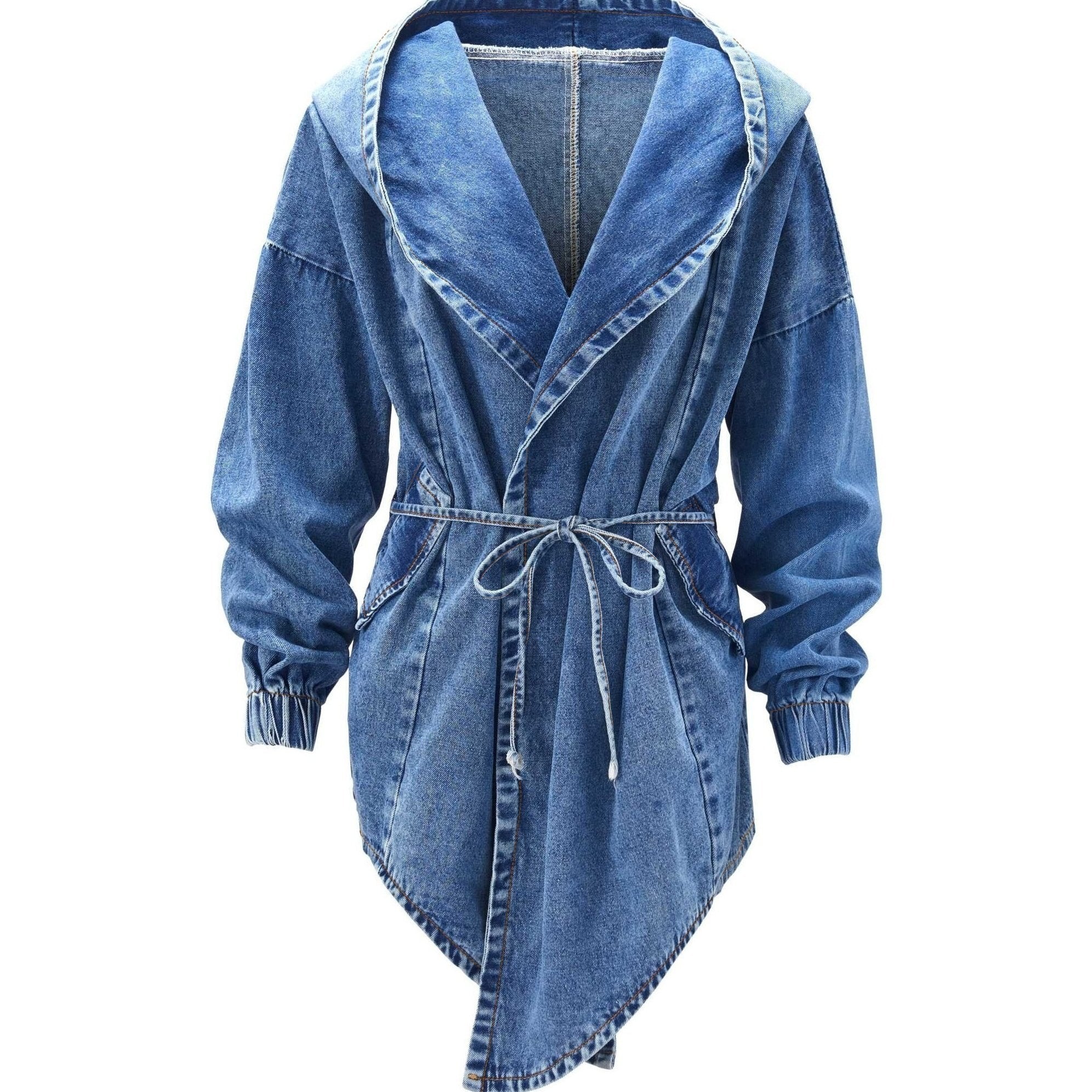 Denim Hooded Jacket with Elastic Band Cuff