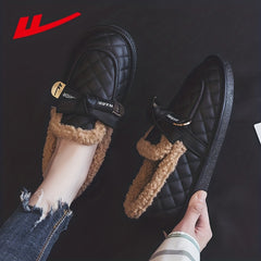 Women's Bowknot Decor Slippers Plush Lined Shoes
