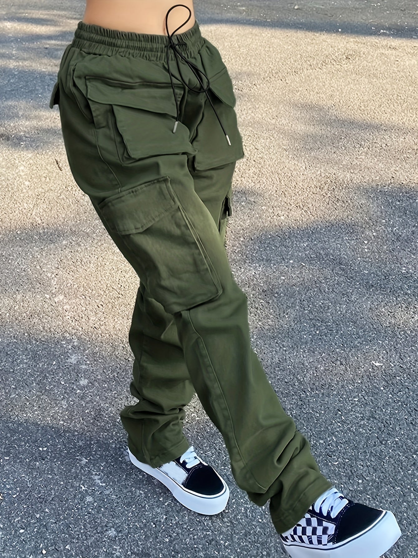 Cargo Pants Loose Fit Drawstring Elastic Waist Casual Sports Trousers