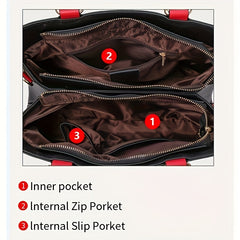 Women's Embossed Leather Tote Bag with Red Accents