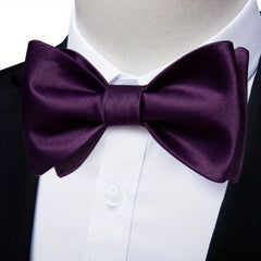Formal Men's Silk Bow Tie Solid Pre self Bow Tie Square Cufflink Wedding Set