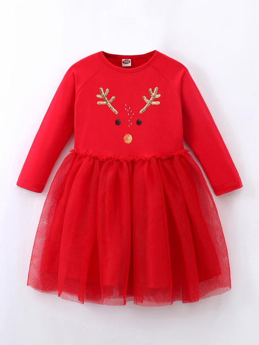 Girls Christmas Party Mesh Dress