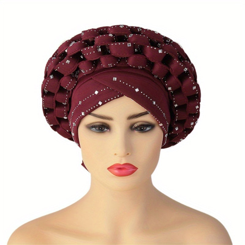 Braided Turban Cap Rhinestone Head Wrap Bonnet Beanie Head Scarf Chemo Hats