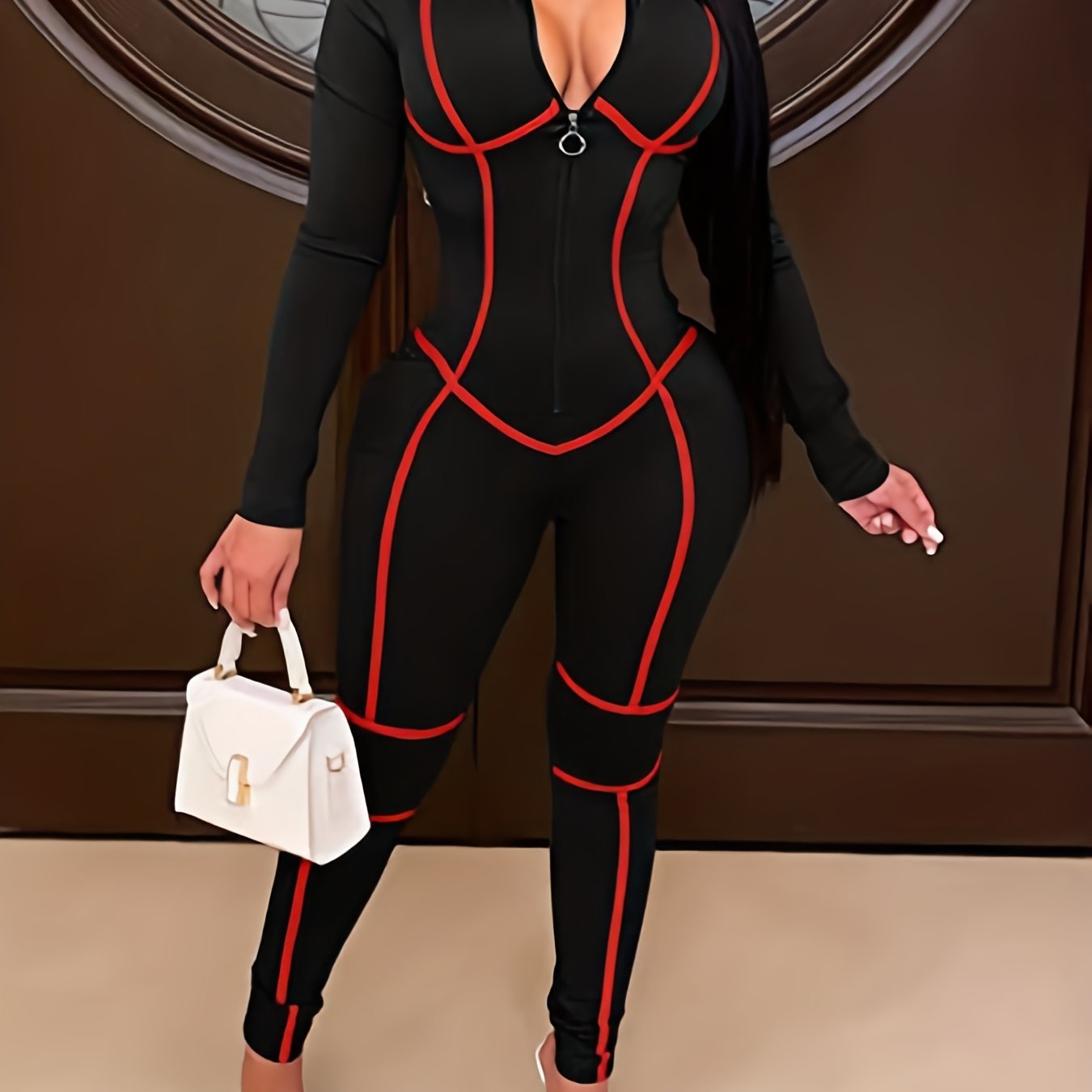 Casual Slim Jumpsuit with Zip Front - Spring & Fall Style