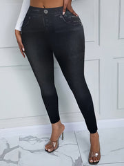 Denim Print Skinny Leggings Pants Casual Stretchy Spring & Summer