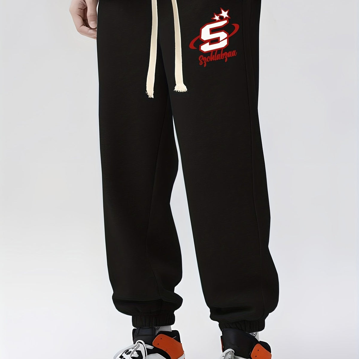 Retro Letter Print Drawstring Sweatpants Men Casual Joggers