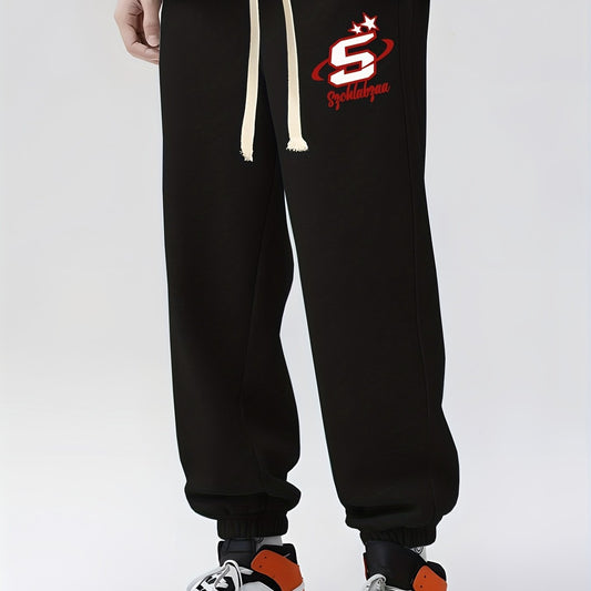 Retro Letter Print Drawstring Sweatpants Men Casual Joggers