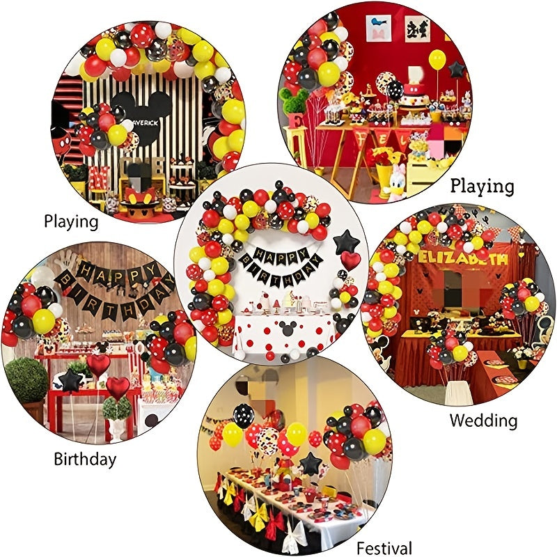 Mouse Balloon Arch & Flower Ring Set - Black/Red/Yellow Foil Birthday Decoration