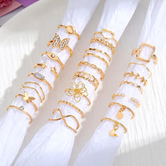 23pcs Exaggerated Flower Butterfly Rhinestone Pearl Ring Set Women's Joint Ring
