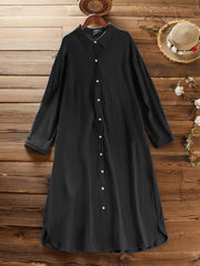  Solid Collared Button Up Shirt Dress
