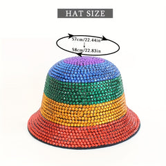 Rhinestone Y2K Bucket Hat Casual Block Fisherman Cap