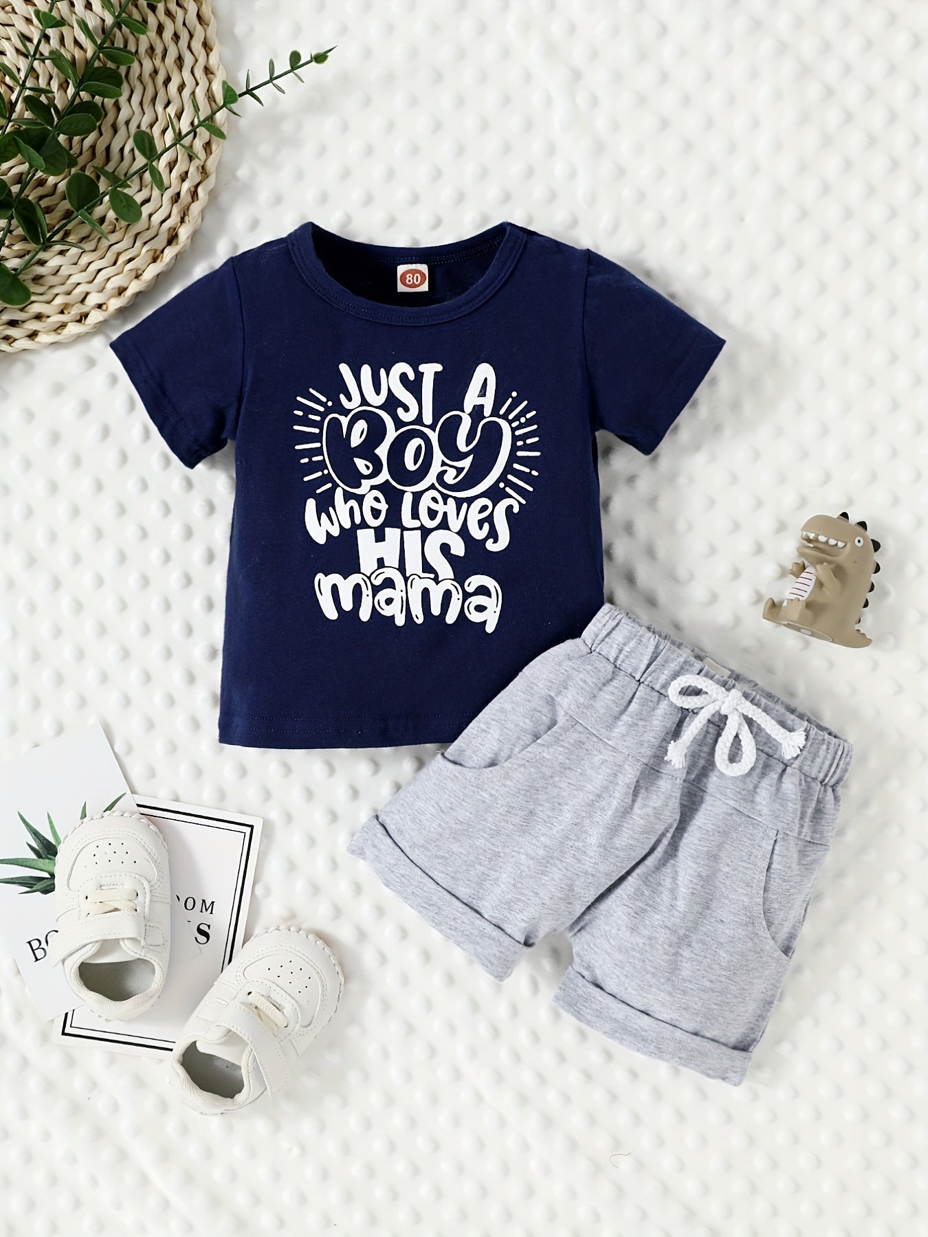 2pcs Baby Boys Just A Boy Who Loves His Mama T shirt & Shorts Set