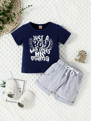 2pcs Baby Boys Just A Boy Who Loves His Mama T shirt & Shorts Set