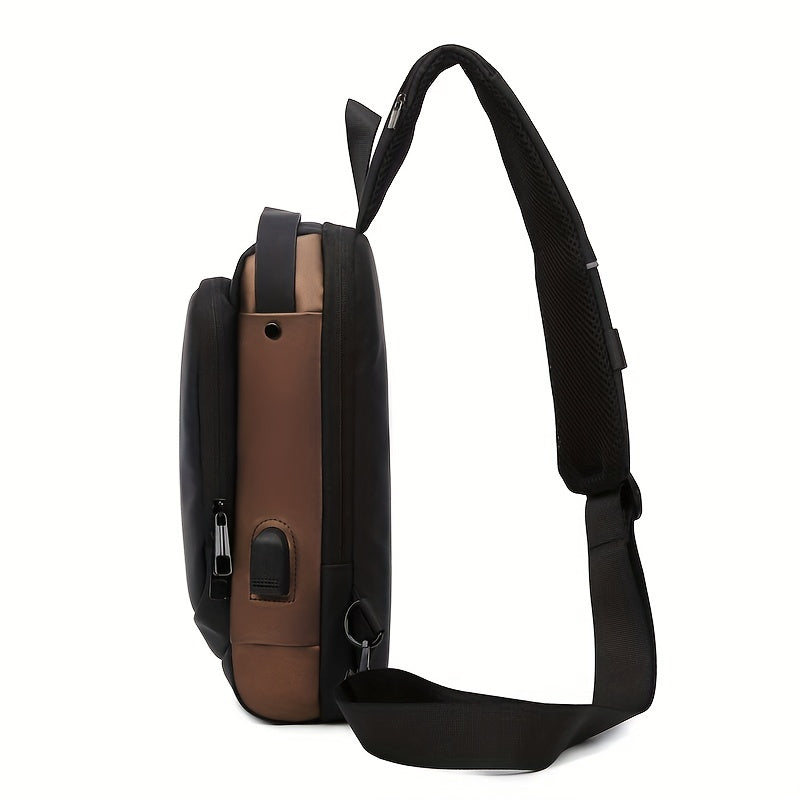 Men's Nylon Crossbody Bag USB Charging Waterproof Shoulder Bag