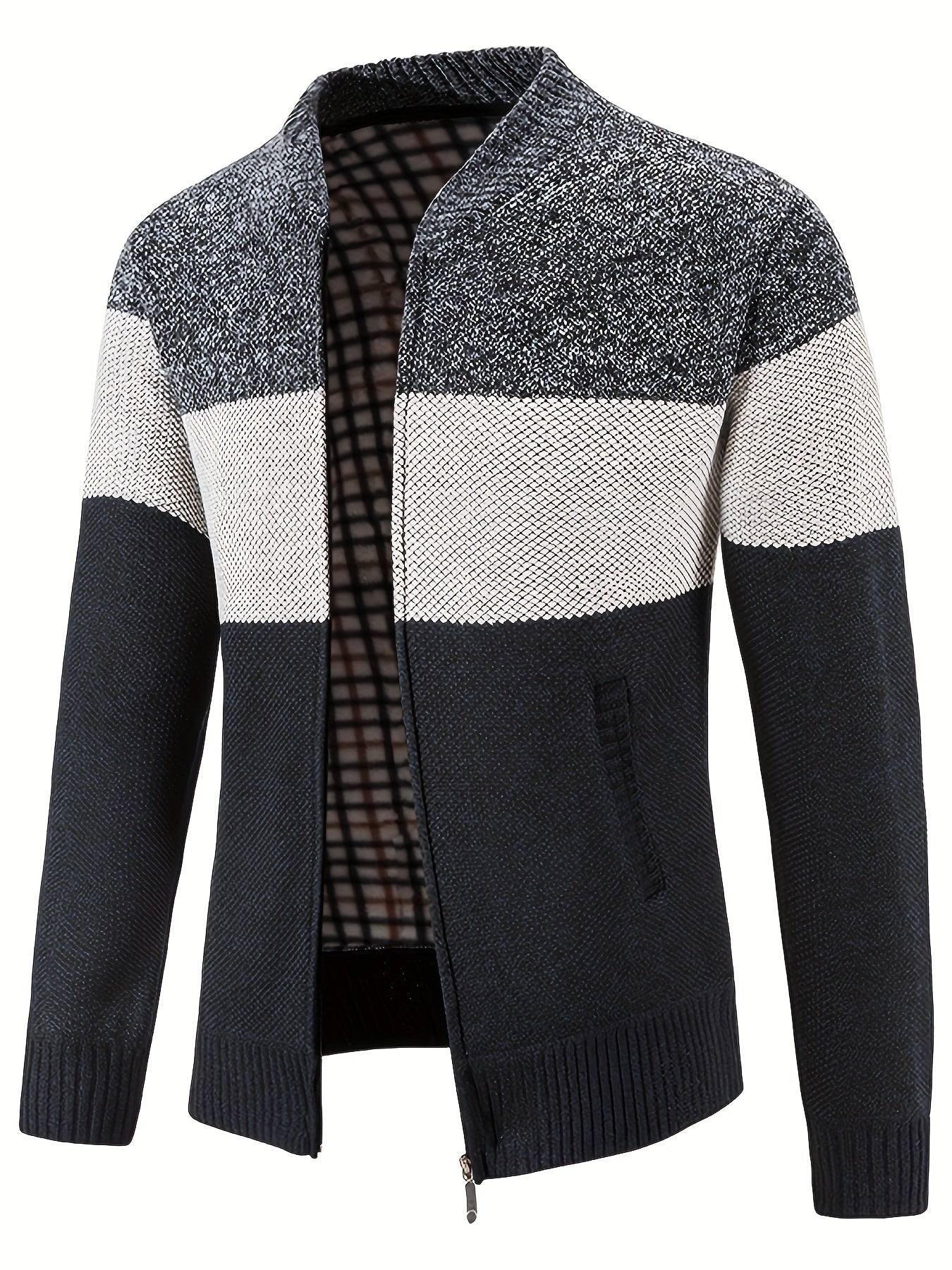 Men's Casual Fleece Jacket Warm Zip Up Knitted Cardigan