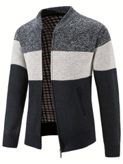 Men's Casual Fleece Jacket Warm Zip Up Knitted Cardigan