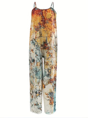Abstract Print Spaghetti Strap Jumpsuit Wide Leg Jumpsuit