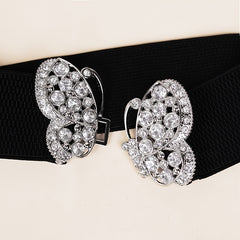 Rhinestone Belt Butterfly Decorated Elastic Girdle Butterfly Hook Buckle