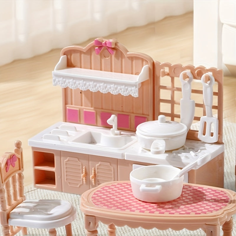 10pcs Mini Dollhouse Kitchen Set - Simulation Kitchenware Fridge Stove Table