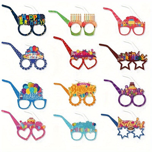 12pcs Assorted Designs Colorful Happy Birthday Party Glasses