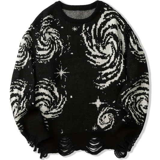 Galaxy Pattern Sweater Men's Casual Warm Crew Neck Pullover for Fall Winter