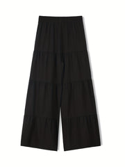 Women's Plus Solid Elastic High Rise Wide Leg Trousers