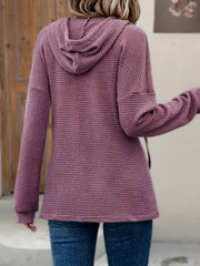 Drawstring Hooded Button Sweater Casual Solid Color