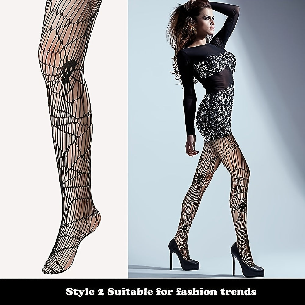 Skull Fishnet Tights Lace Spider Web Stockings