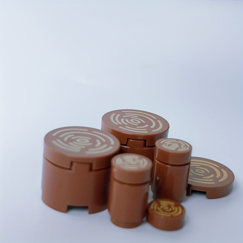 60pc Brown Tree Stump Building Blocks Set Wood Grain Pattern 2x2 Round MOC Bric
