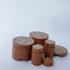 60pc Brown Tree Stump Building Blocks Set Wood Grain Pattern 2x2 Round MOC Bric