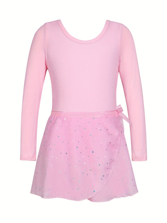 Girls Sequin Dancing Dress Long Sleeve Exercise Skirt