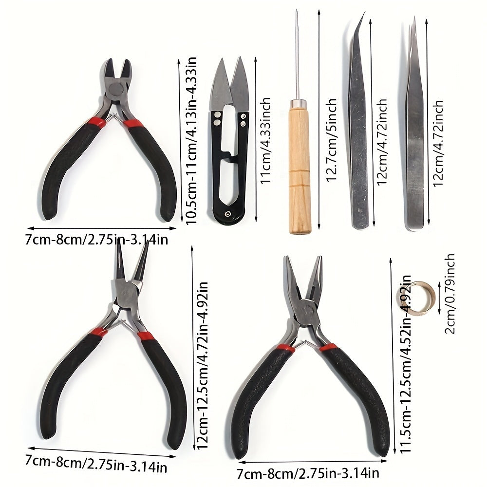 DIY Jewelry Making Tool Set 8pc Pliers Scissor Tweezers Jump Ring Opener Awl