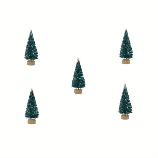 5pcs Mini Christmas Trees Wooden Base Bottle Brush Trees Desktop Decoration