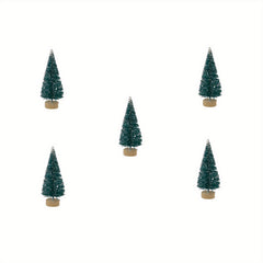 5pcs Mini Christmas Trees Wooden Base Bottle Brush Trees Desktop Decoration