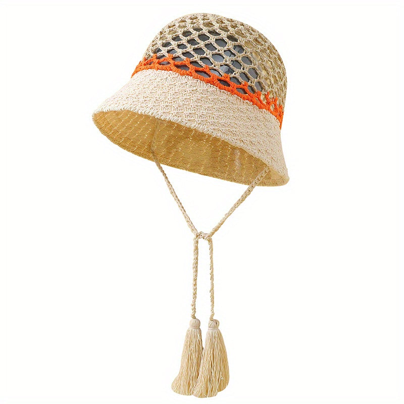 Y2K Hollow Crochet Bucket Hat Gradient Boho Straw Cloche Hats Women