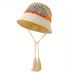 Y2K Hollow Crochet Bucket Hat Gradient Boho Straw Cloche Hats Women