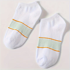 5 Pairs Striped & Leaf Print Low Cut Ankle Socks Women's Stockings