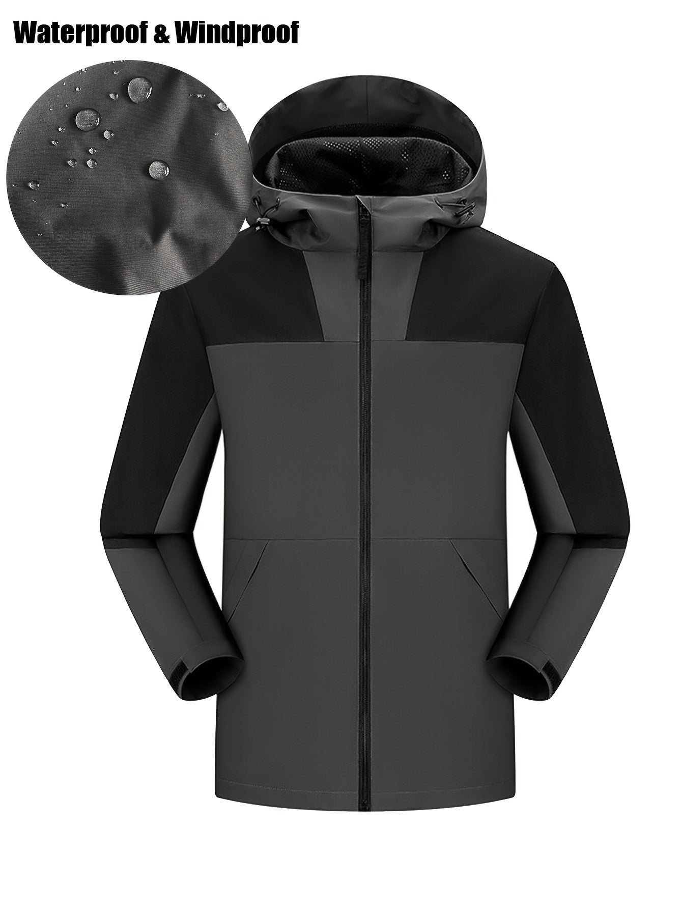 Men's Casual Hooded Block Waterproof Windbreaker Jacket Coat