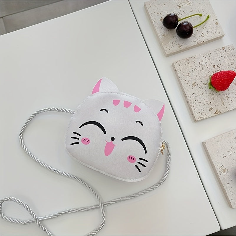 Cartoon Cat Crossbody Bag for Girls Mini PU Leather Shoulder Bag with Coin Purse
