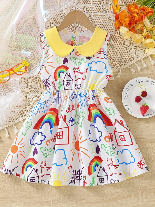 Toddler Kid Girls' Weather Pattern Doll Collar Sleeveless Dress