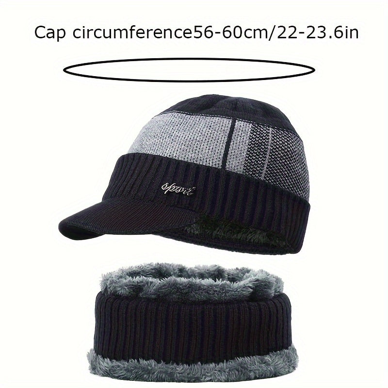 Winter Knit Cap & Scarf Set Warm Knitted Hat For Men And Women