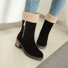 Women's Ankle Snow Boots Faux Fur Plush Lined Chunky Heels